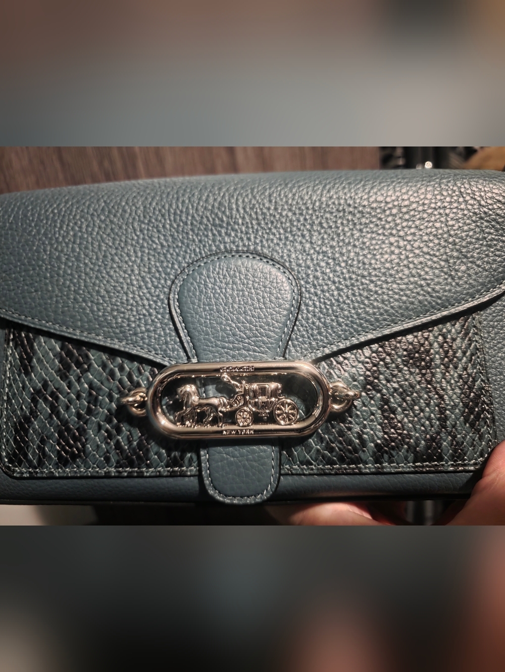 Coach Jade Shoulder Bag NWT in a dark turquoise With Snakeskin Embossed Trim - Picture 8 of 16